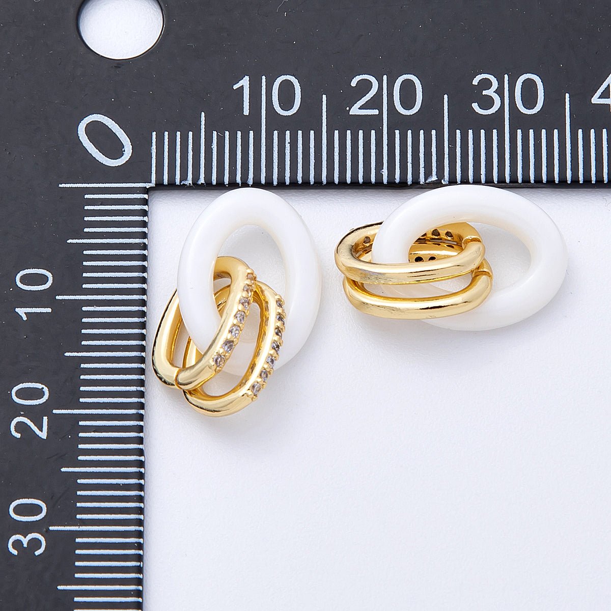 16K Gold Filled 16mm White Double Micro Paved CZ Oval Interlocking Link Findings | Findings-00034