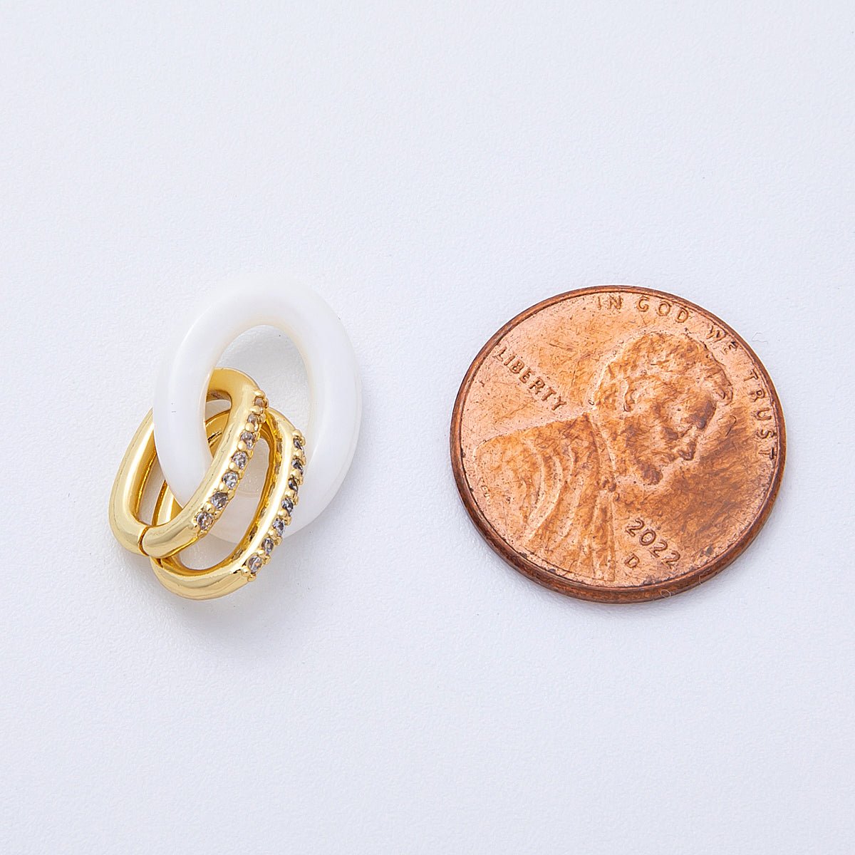 16K Gold Filled 16mm White Double Micro Paved CZ Oval Interlocking Link Findings | Findings-00034