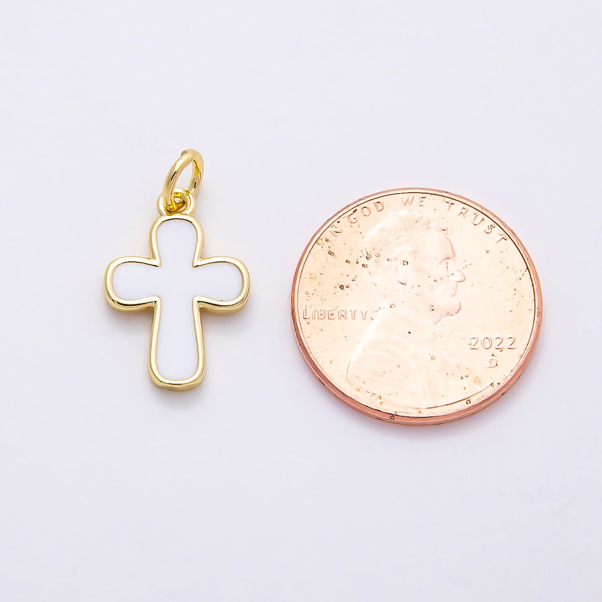 16K Gold Filled 16mm White Enamel Cross Mini Charm | Charms-00844