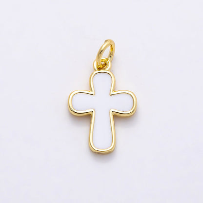 16K Gold Filled 16mm White Enamel Cross Mini Charm | Charms-00844