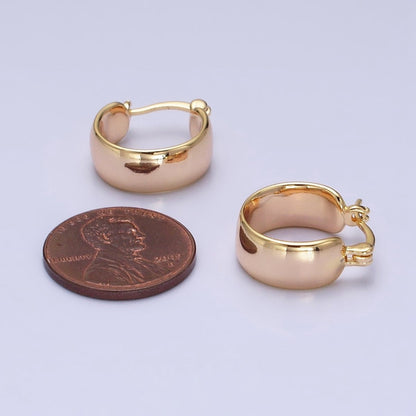 16K Gold Filled 16mm Wide Chubby Dome French Lock Latch Earrings Silver | AD842