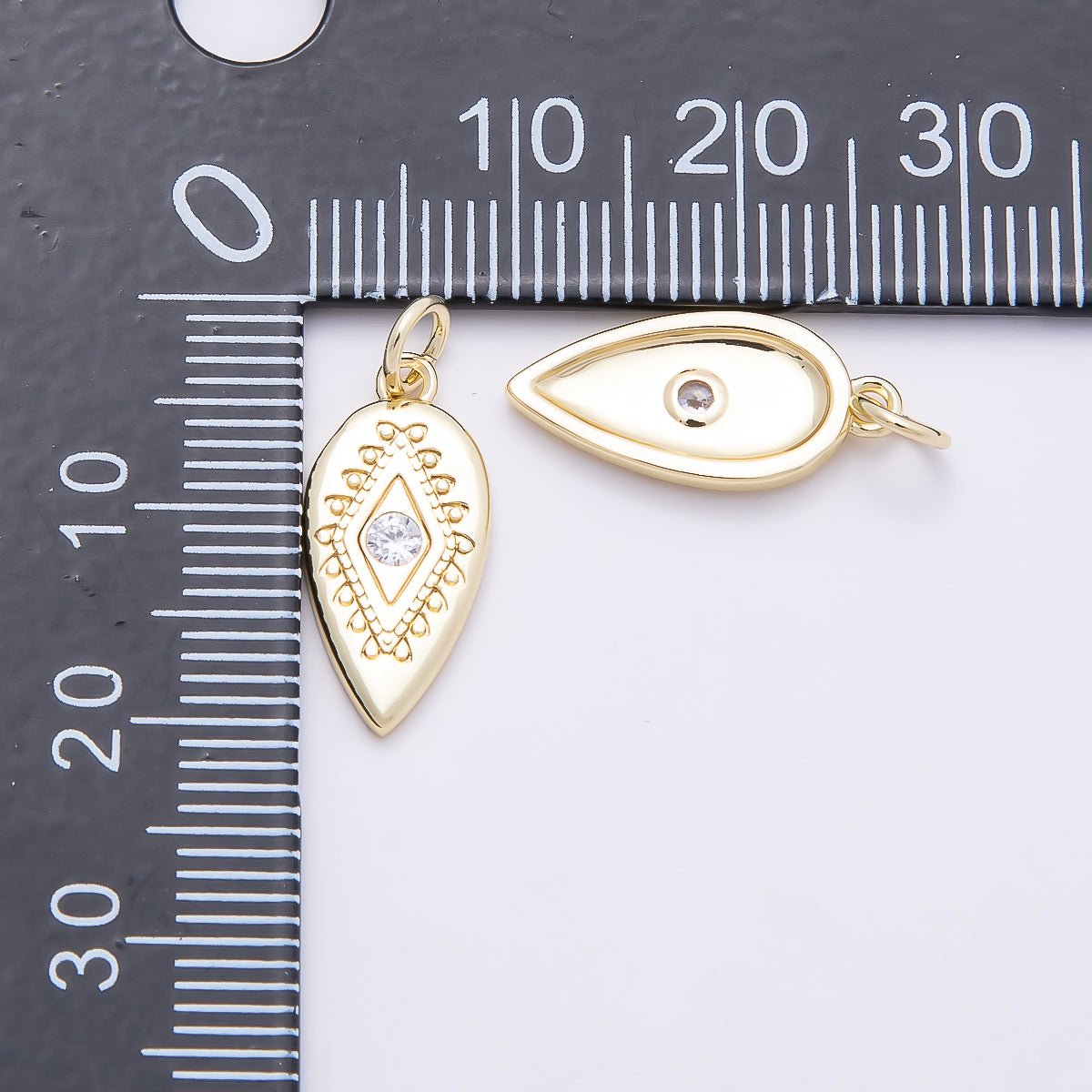 16K Gold Filled 17.5mm Clear CZ Evil Eye Artisan Sphere Arrow Charm | Charms-00857