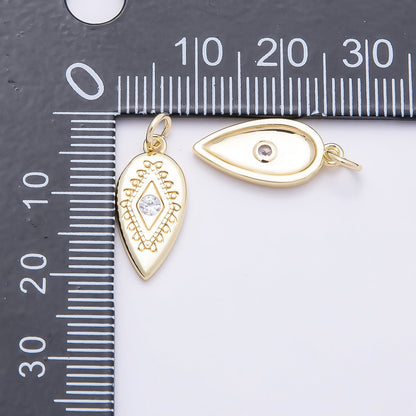 16K Gold Filled 17.5mm Clear CZ Evil Eye Artisan Sphere Arrow Charm | Charms-00857