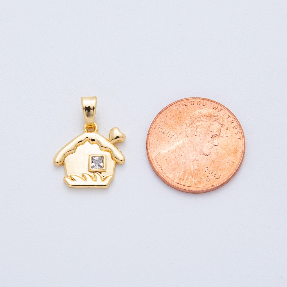 16K Gold Filled 17.5mm Clear CZ Square House Home Pendant | AH808