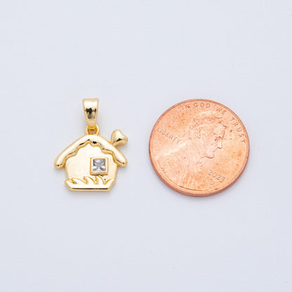 16K Gold Filled 17.5mm Clear CZ Square House Home Pendant | AH808