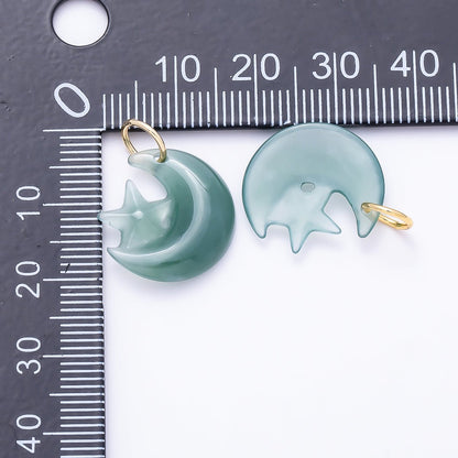 16K Gold Filled 17.5mm Green Aventurine Celestial Star Crescent Moon Gemstone Charm | Charms-01475