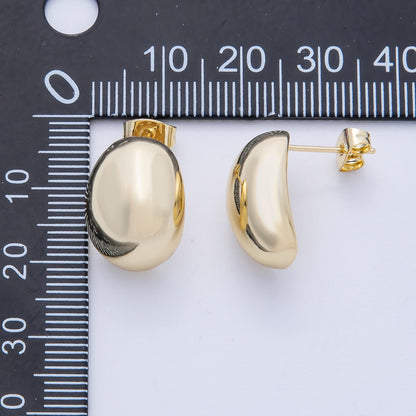 16K Gold Filled 17.7mm Minimalist Geometric Oval Dome Stud | Earrings-00219