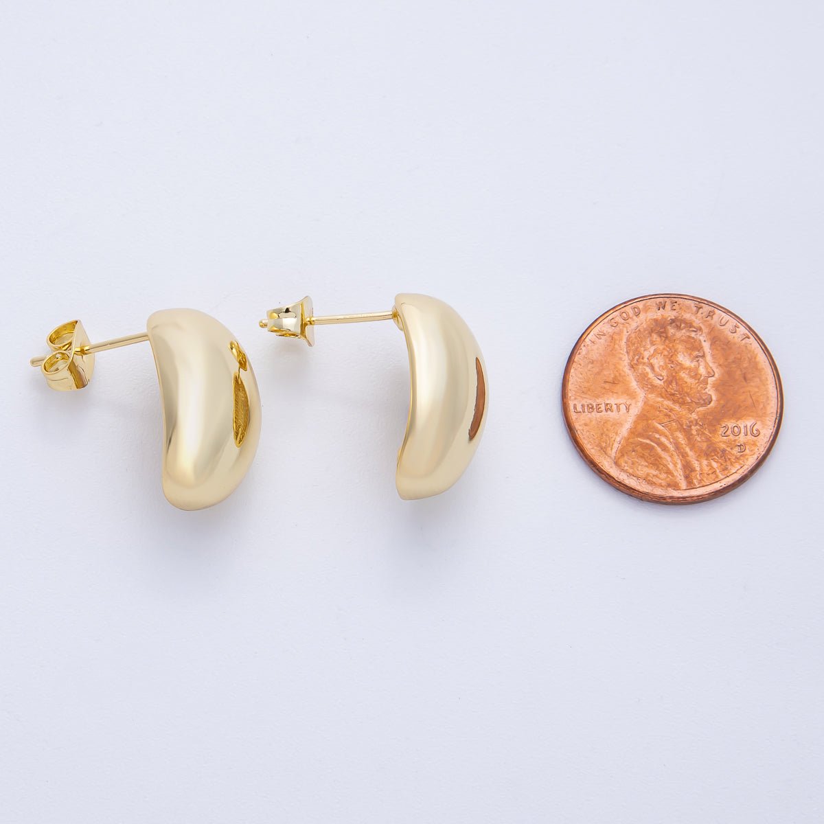 16K Gold Filled 17.7mm Minimalist Geometric Oval Dome Stud | Earrings-00219