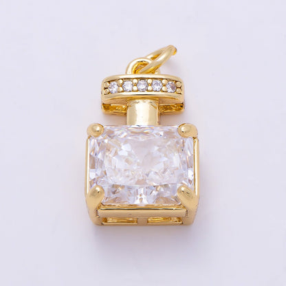 16K Gold Filled 17mm Clear Baguette Micro Paved CZ Perfume Charm in Gold &amp; Silver | Charms-01463 Charms-01464