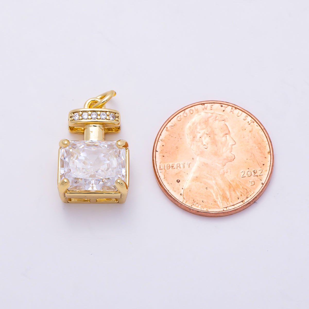 16K Gold Filled 17mm Clear Baguette Micro Paved CZ Perfume Charm in Gold &amp; Silver | Charms-01463 Charms-01464