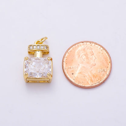 16K Gold Filled 17mm Clear Baguette Micro Paved CZ Perfume Charm in Gold &amp; Silver | Charms-01463 Charms-01464
