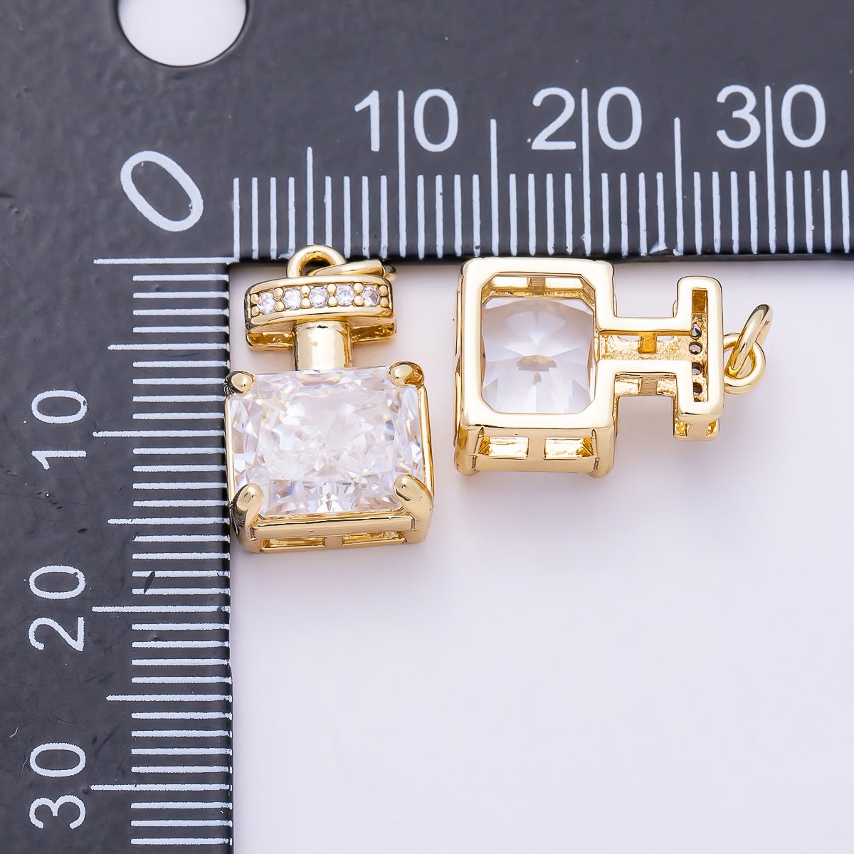 16K Gold Filled 17mm Clear Baguette Micro Paved CZ Perfume Charm in Gold &amp; Silver | Charms-01463 Charms-01464