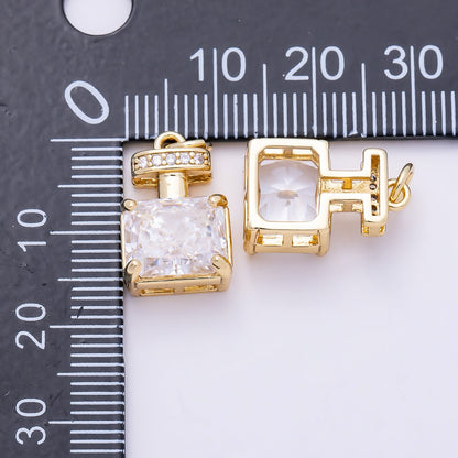 16K Gold Filled 17mm Clear Baguette Micro Paved CZ Perfume Charm in Gold &amp; Silver | Charms-01463 Charms-01464