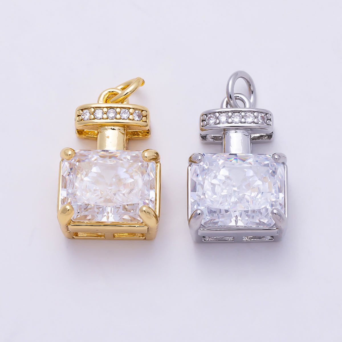 16K Gold Filled 17mm Clear Baguette Micro Paved CZ Perfume Charm in Gold &amp; Silver | Charms-01463 Charms-01464