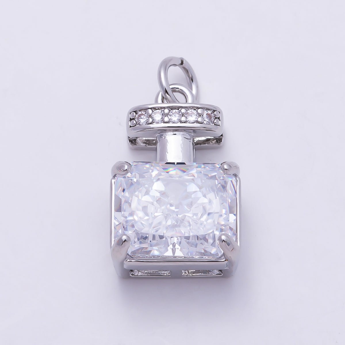 16K Gold Filled 17mm Clear Baguette Micro Paved CZ Perfume Charm in Gold &amp; Silver | Charms-01463 Charms-01464