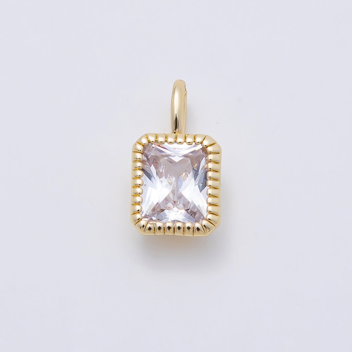 16K Gold Filled 17mm Clear Baguette CZ Ribbed Bezel Mini Pendant | Charms-01103