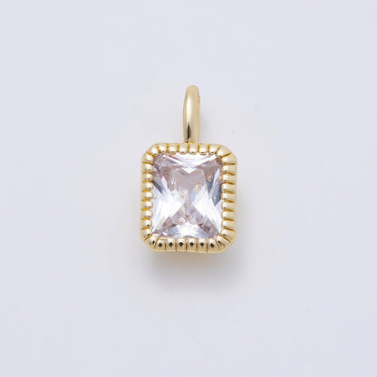 16K Gold Filled 17mm Clear Baguette CZ Ribbed Bezel Mini Pendant | Charms-01103