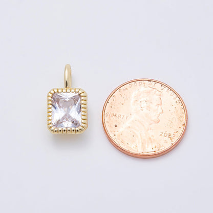 16K Gold Filled 17mm Clear Baguette CZ Ribbed Bezel Mini Pendant | Charms-01103
