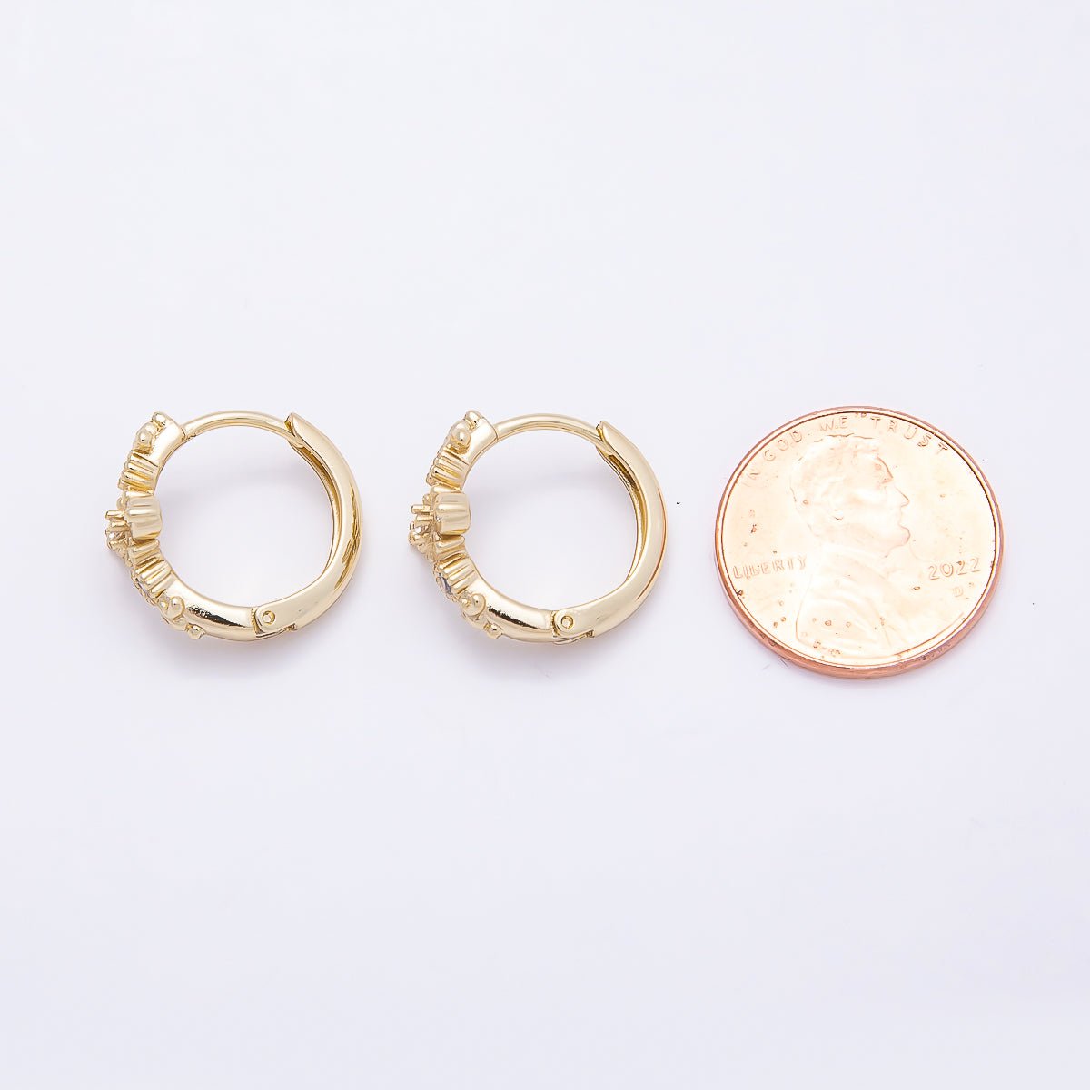 16K Gold Filled 17mm Clear CZ Religious Passion Cross Huggie Earrings | Earrings-00446