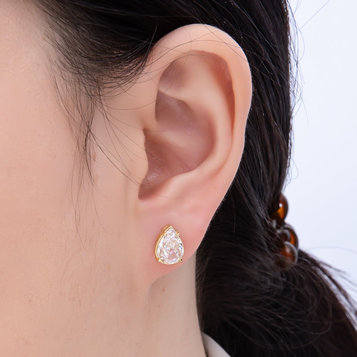 16K Gold Filled 17mm Clear CZ Teardrop Stud Earrings in Gold &amp; Silver | Earrings-00374 Earrings-00375