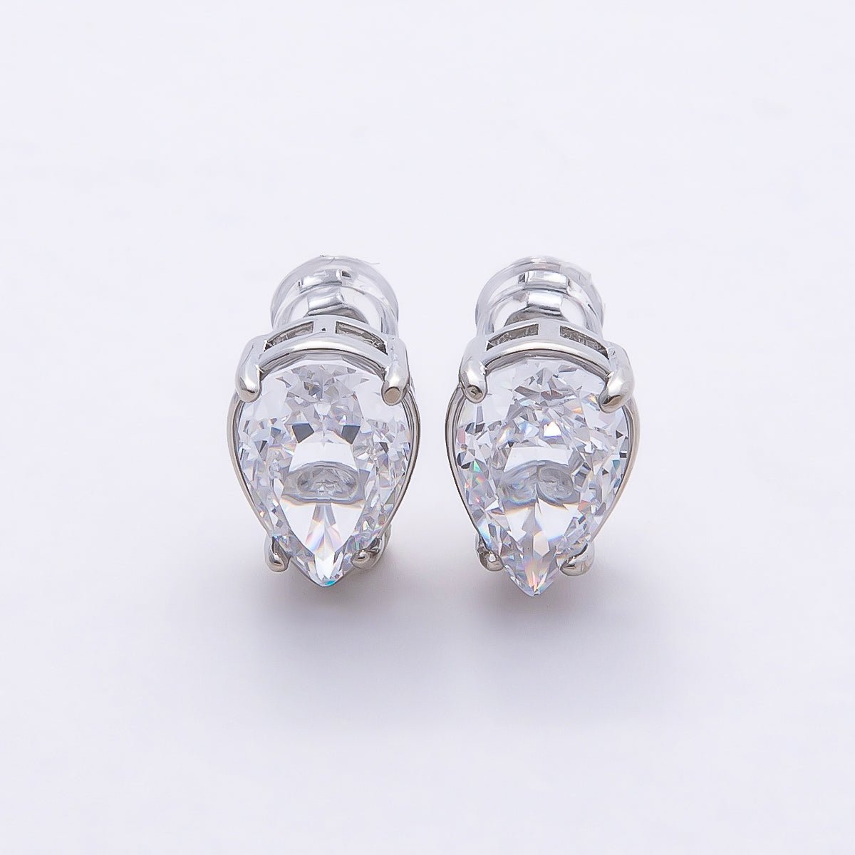 16K Gold Filled 17mm Clear CZ Teardrop Stud Earrings in Gold &amp; Silver | Earrings-00374 Earrings-00375