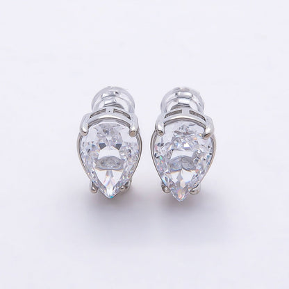 16K Gold Filled 17mm Clear CZ Teardrop Stud Earrings in Gold &amp; Silver | Earrings-00374 Earrings-00375