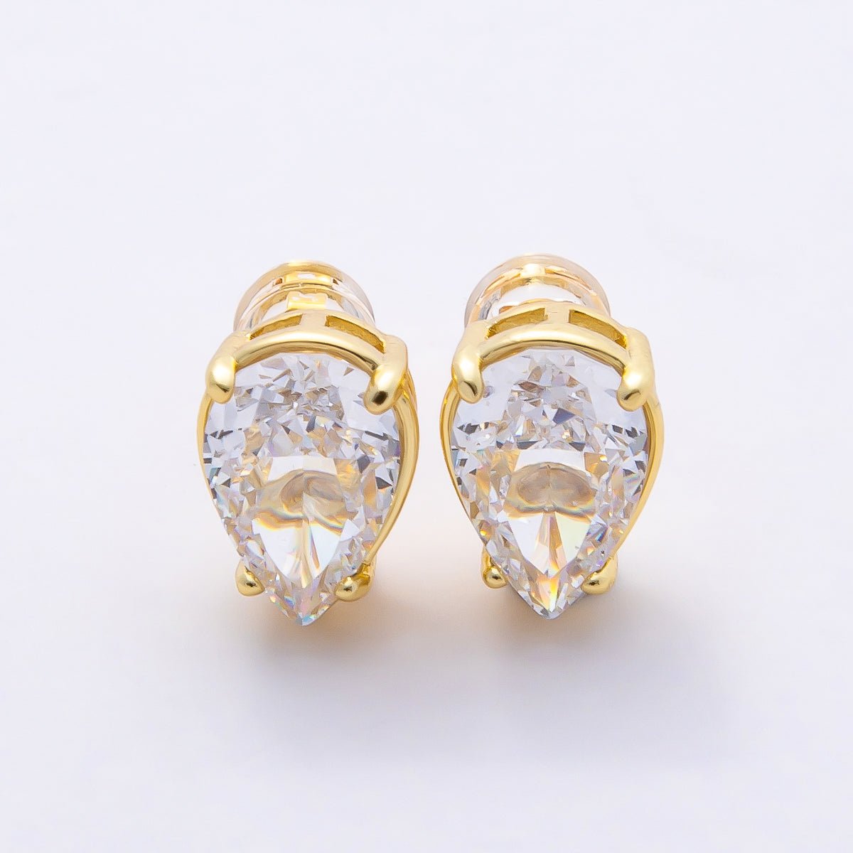 16K Gold Filled 17mm Clear CZ Teardrop Stud Earrings in Gold &amp; Silver | Earrings-00374 Earrings-00375