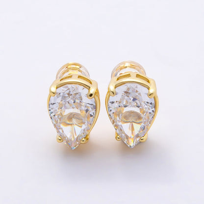 16K Gold Filled 17mm Clear CZ Teardrop Stud Earrings in Gold &amp; Silver | Earrings-00374 Earrings-00375