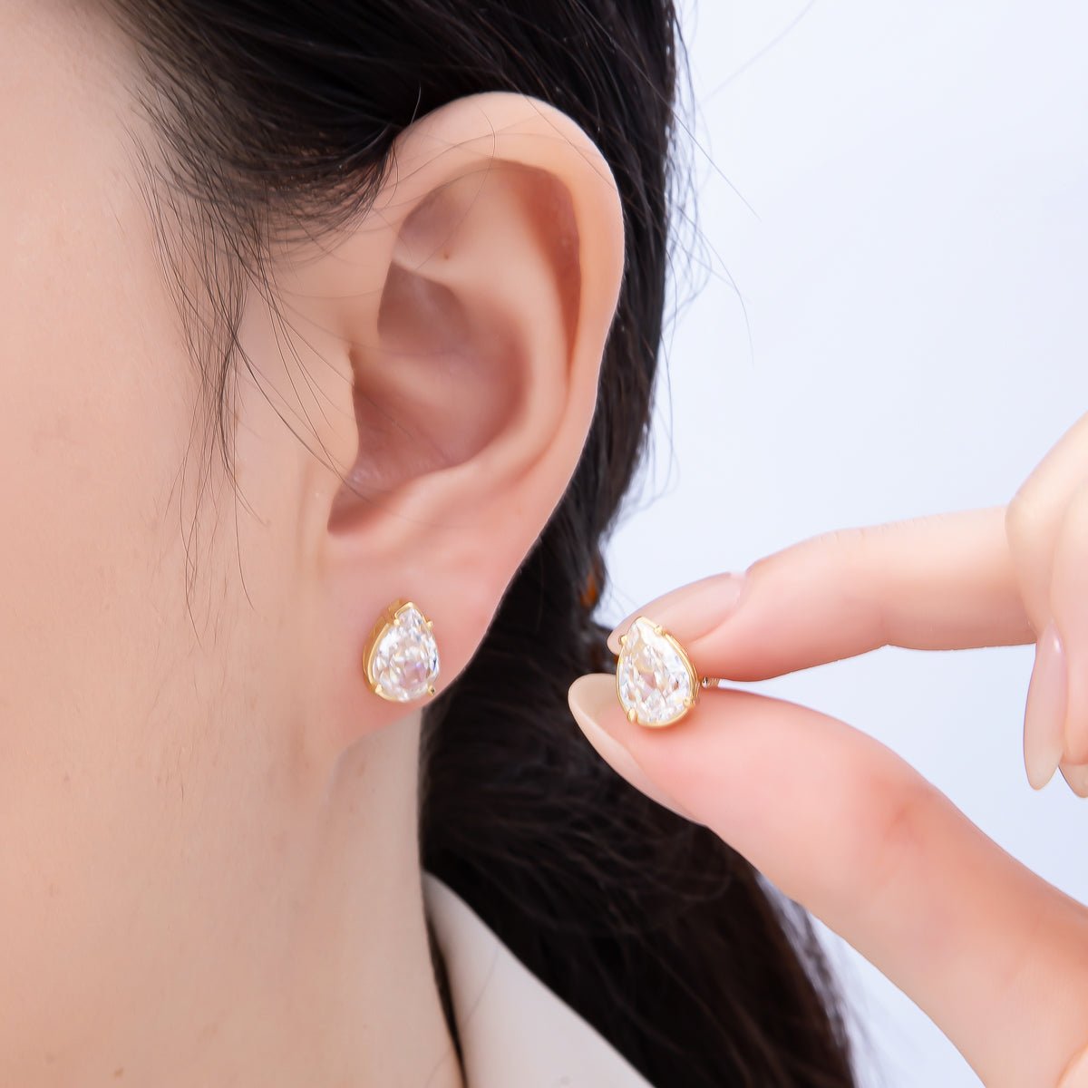 16K Gold Filled 17mm Clear CZ Teardrop Stud Earrings in Gold &amp; Silver | Earrings-00374 Earrings-00375