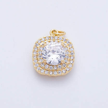 16K Gold Filled 17mm Clear Micro Paved CZ Round Square Charm in Gold &amp; Silver | Charms-00289 Charms-00290