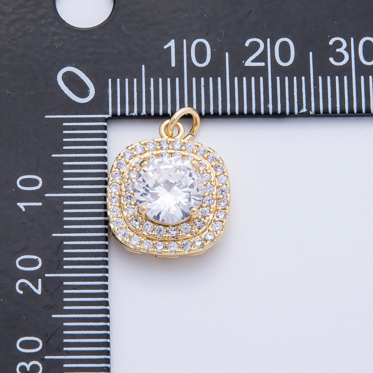 16K Gold Filled 17mm Clear Micro Paved CZ Round Square Charm in Gold &amp; Silver | Charms-00289 Charms-00290