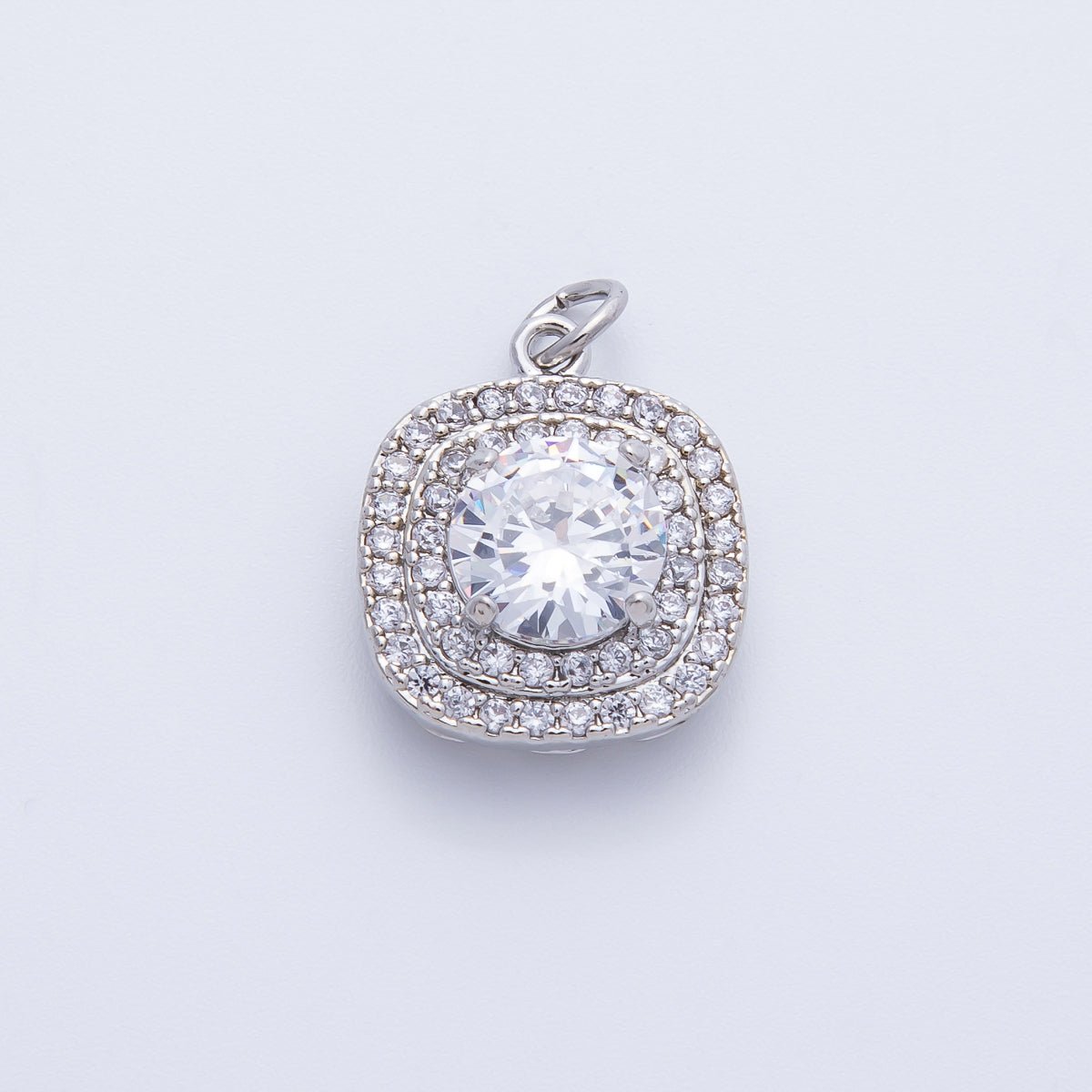 16K Gold Filled 17mm Clear Micro Paved CZ Round Square Charm in Gold &amp; Silver | Charms-00289 Charms-00290