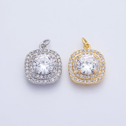 16K Gold Filled 17mm Clear Micro Paved CZ Round Square Charm in Gold &amp; Silver | Charms-00289 Charms-00290