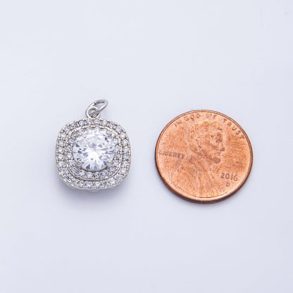 16K Gold Filled 17mm Clear Micro Paved CZ Round Square Charm in Gold &amp; Silver | Charms-00289 Charms-00290