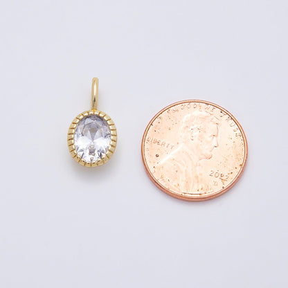 16K Gold Filled 17mm Clear Oval CZ Ribbed Bezel Mini Pendant | Charms-01102