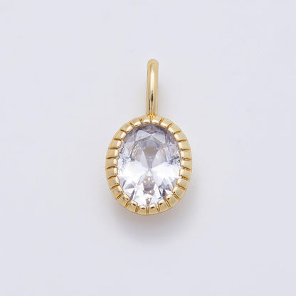 16K Gold Filled 17mm Clear Oval CZ Ribbed Bezel Mini Pendant | Charms-01102