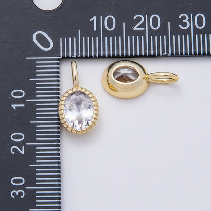 16K Gold Filled 17mm Clear Oval CZ Ribbed Bezel Mini Pendant | Charms-01102