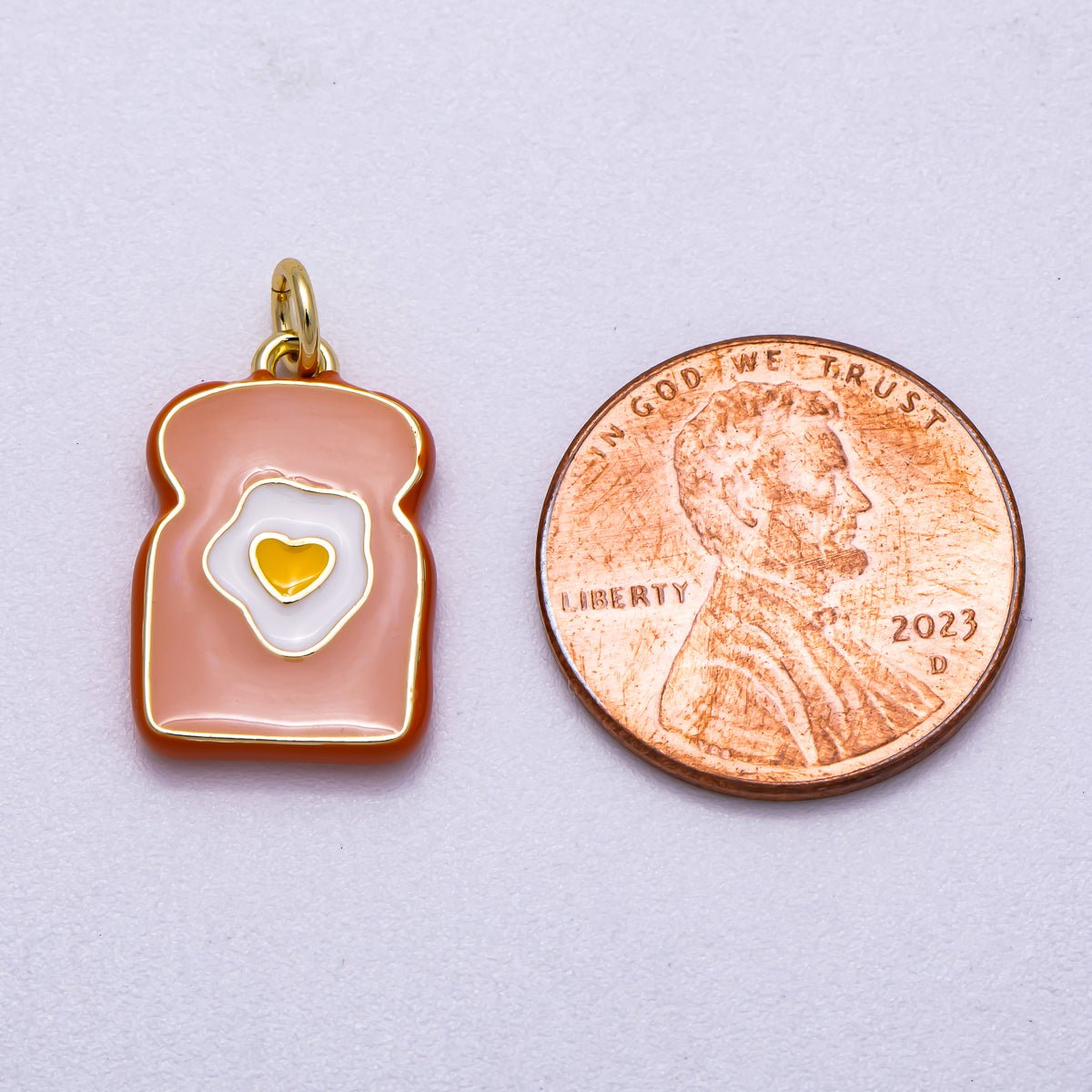 16K Gold Filled 17mm Egg Toast Breakfast Enamel Charm | Charms-00578