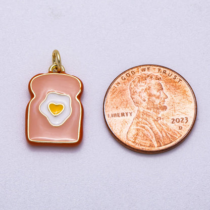 16K Gold Filled 17mm Egg Toast Breakfast Enamel Charm | Charms-00578