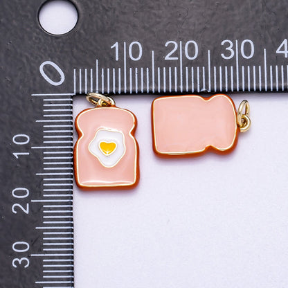 16K Gold Filled 17mm Egg Toast Breakfast Enamel Charm | Charms-00578