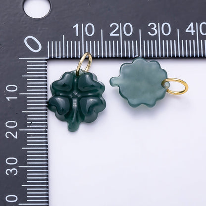 16K Gold Filled 17mm Green Aventurine Gemstone Lucky Clover Charm | Charms-01476