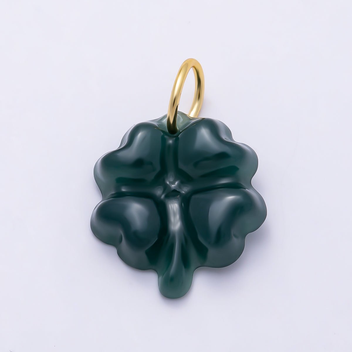 16K Gold Filled 17mm Green Aventurine Gemstone Lucky Clover Charm | Charms-01476