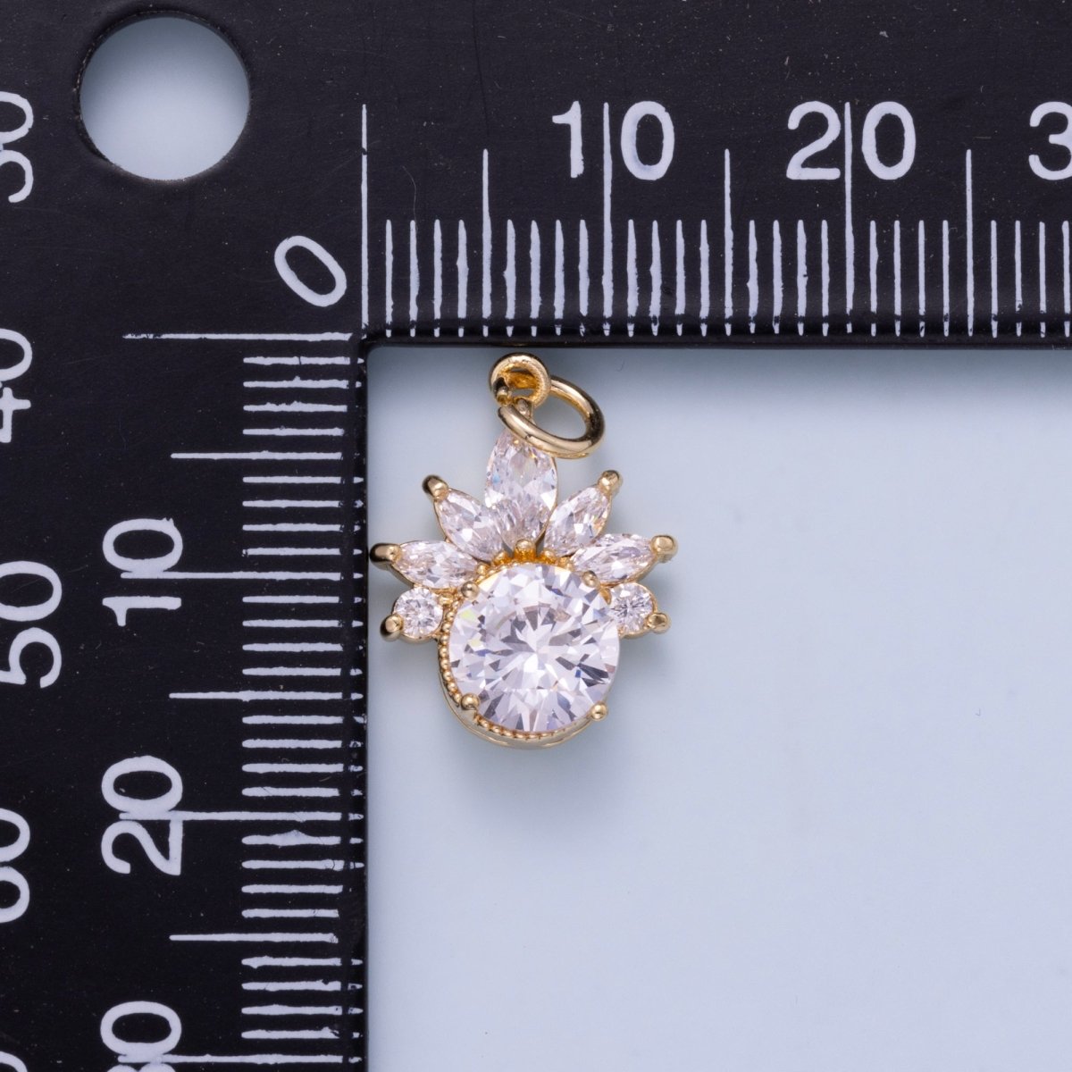 16K Gold Filled 17mm Marquise Round CZ Flower Solitaire Mini Charm | Charms-01044