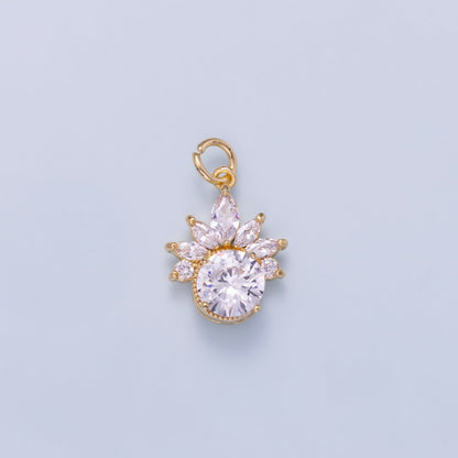 16K Gold Filled 17mm Marquise Round CZ Flower Solitaire Mini Charm | Charms-01044