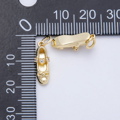 16K Gold Filled 17mm Micro Paved CZ Ballet Shoes Charm | Charms-00748