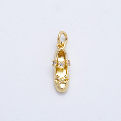 16K Gold Filled 17mm Micro Paved CZ Ballet Shoes Charm | Charms-00748