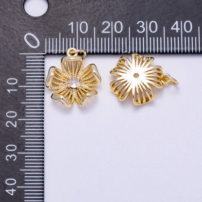 16K Gold Filled 17mm Micro Paved CZ Dotted Blooming Flower Charm | Charms-00630