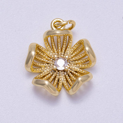16K Gold Filled 17mm Micro Paved CZ Dotted Blooming Flower Charm | Charms-00630