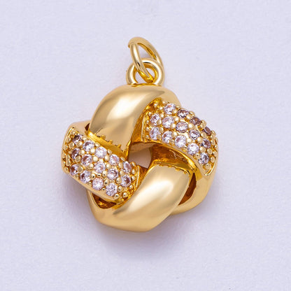 16K Gold Filled 17mm Micro Paved CZ Geometric Knot Round Charm | Charms-00576