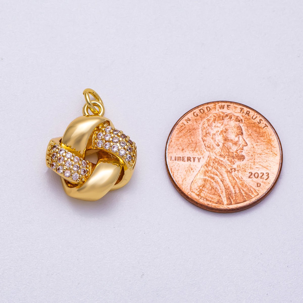 16K Gold Filled 17mm Micro Paved CZ Geometric Knot Round Charm | Charms-00576